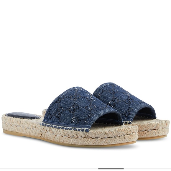 Gucci Womens jean espadrilles slides - Picture 3 of 9